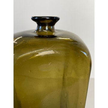 ANTICO VASO BOTTIGLIA VETRO SOFFIATO MURANO VERDE OLIVA PORTA FIORI EPOCA 1930