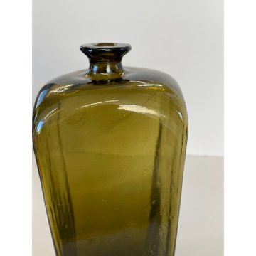 ANTICO VASO BOTTIGLIA VETRO SOFFIATO MURANO VERDE OLIVA PORTA FIORI EPOCA 1930
