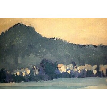 QUADRO DIPINTO PAESAGGIO Aleotti  VEDUTA BELGIRATE CASCINA LAGO MAGGIORE 1981 
