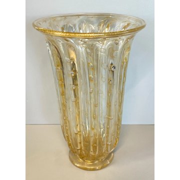 ANTICO VASO BAROVIER & TOSO MURANO VETRO SOMMERSO BOLLE FOGLIA ORO ANNI 6O ITALY