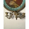 APPLIQUE PARETE 3 FIAMME DECORATIVA BRONZO DORATO MEDAGLIONE RITRATTO
