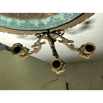 APPLIQUE PARETE 3 FIAMME DECORATIVA BRONZO DORATO MEDAGLIONE RITRATTO