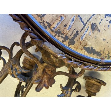 APPLIQUE PARETE 3 FIAMME DECORATIVA BRONZO DORATO MEDAGLIONE RITRATTO