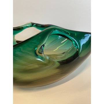 GRANDE VASO CESTINO BOWL SVUOTATASCHE VETRO MURANO fumè DESIGN MID CENTURY h16cm