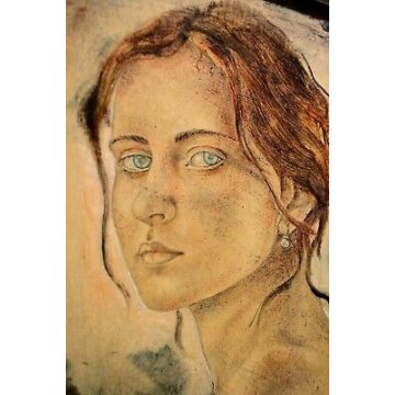 QUADRO DIPINTO OLIO TAVOLA Santo Forlini  "Modella" VOLTO RITRATTO DONNA 1982
