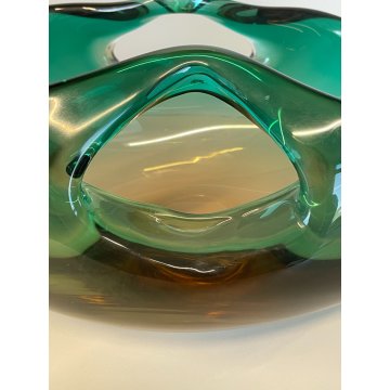 GRANDE VASO CESTINO BOWL SVUOTATASCHE VETRO MURANO fumè DESIGN MID CENTURY h16cm