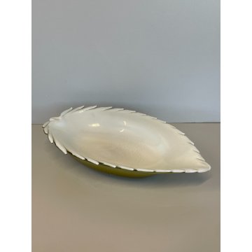 CIOTOLA VETRO INCAMICIATO MURANO A FOGLIA CENTROTAVOLA VASO ANNI 60 VERDE ORO