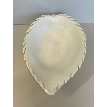 CIOTOLA VETRO INCAMICIATO MURANO A FOGLIA CENTROTAVOLA VASO ANNI 60 VERDE ORO