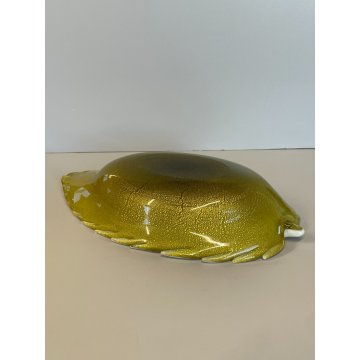 CIOTOLA VETRO INCAMICIATO MURANO A FOGLIA CENTROTAVOLA VASO ANNI 60 VERDE ORO
