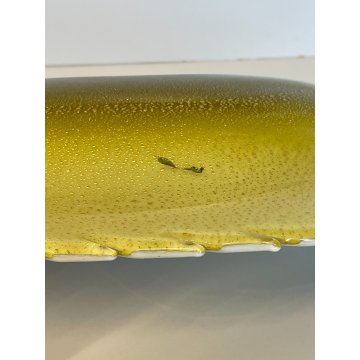 CIOTOLA VETRO INCAMICIATO MURANO A FOGLIA CENTROTAVOLA VASO ANNI 60 VERDE ORO