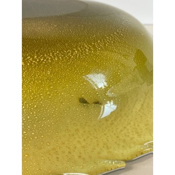 CIOTOLA VETRO INCAMICIATO MURANO A FOGLIA CENTROTAVOLA VASO ANNI 60 VERDE ORO