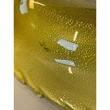 CIOTOLA VETRO INCAMICIATO MURANO A FOGLIA CENTROTAVOLA VASO ANNI 60 VERDE ORO