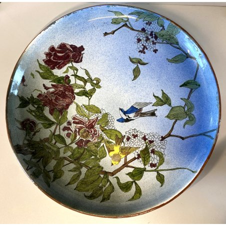 ANTICO PIATTO PARATA CERAMICA Lodigiana DECORO UCCELLI SMALTO POLICROMO