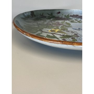ANTICO PIATTO PARATA CERAMICA Lodigiana DECORO UCCELLI SMALTO POLICROMO