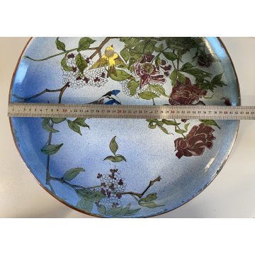 ANTICO PIATTO PARATA CERAMICA Lodigiana DECORO UCCELLI SMALTO POLICROMO