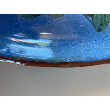 ANTICO PIATTO PARATA CERAMICA Lodigiana DECORO UCCELLI SMALTO POLICROMO