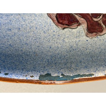 ANTICO PIATTO PARATA CERAMICA Lodigiana DECORO UCCELLI SMALTO POLICROMO
