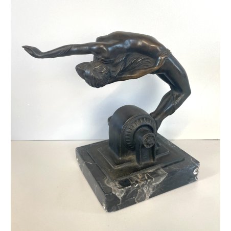 SCULTURA BRONZO NUDO DONNA FIRMATA ALBERTO GIACOMASSO "Diving Nude" BASE MARMO