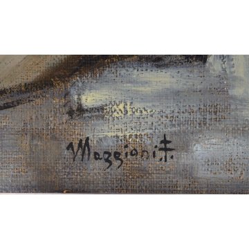 ANTICO QUADRO DIPINTO Maggioni Ferma EPOCA 900 PAESAGGIO Milano FIUME NAVIGLIO