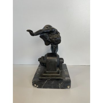 SCULTURA BRONZO NUDO DONNA FIRMATA ALBERTO GIACOMASSO "Diving Nude" BASE MARMO