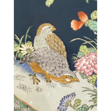 PIATTO DECORATIVO CENTROTAVOLA BOWL  PORCELLANA UCCELLI MOTIVI FLOREALI CINA 900