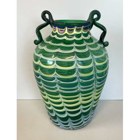 VASO VERDE ACIDATO VETRO SOFFIATO MURANO ERCOLE BAROVIER DESIGN GLASS ANFORA