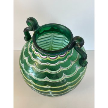 VASO VERDE ACIDATO VETRO SOFFIATO MURANO ERCOLE BAROVIER DESIGN GLASS ANFORA