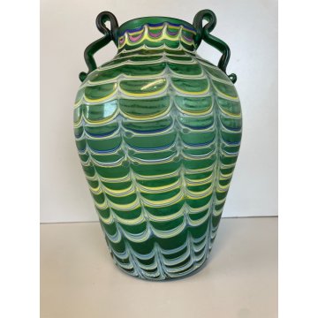 VASO VERDE ACIDATO VETRO SOFFIATO MURANO ERCOLE BAROVIER DESIGN GLASS ANFORA