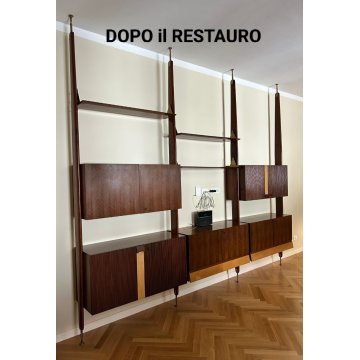 LIBRERIA TERRA CIELO CANTÙ DESIGN ANNI 50 LEGNO OTTONE LIBRARY VINTAGE SCAFFALE