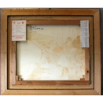 QUADRO DIPINTO E. Sommi PAESAGGIO ASTRATTO COLLINE VIGNETI CONTADINI VENDEMMIA