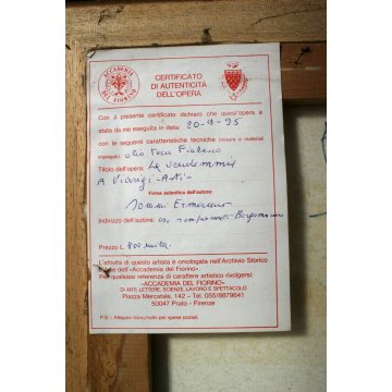 QUADRO DIPINTO E. Sommi PAESAGGIO ASTRATTO COLLINE VIGNETI CONTADINI VENDEMMIA