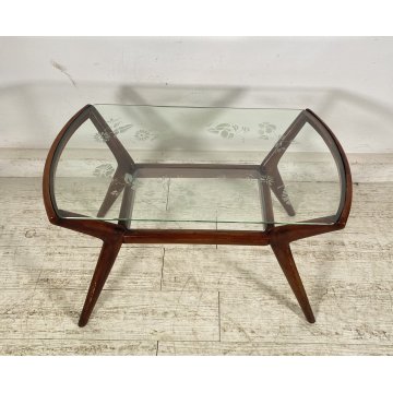 ANTICO TAVOLINO ATTR ICO PARISI LEGNO VETRO ANNI 50 2 RIPIANI DESIGN SMALL TABLE