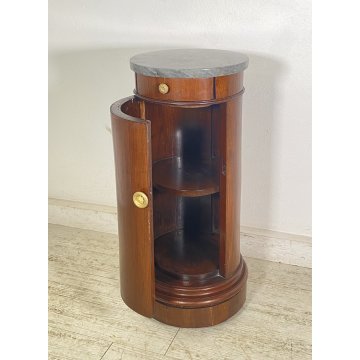 ANTICO COMODINO CILINDRO IMPERO DA CENTRO PRIMI 1900 LEGNO MARMO CASSETTO ANTA