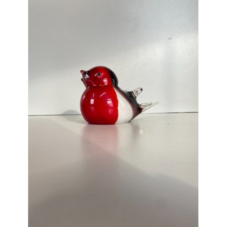 SCULTURA Hutschenreuther GERMANY STATUINA VETRO SOMMERSO UCCELLINO ROSSO BIANCO