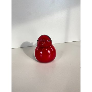 SCULTURA Hutschenreuther GERMANY STATUINA VETRO SOMMERSO UCCELLINO ROSSO BIANCO