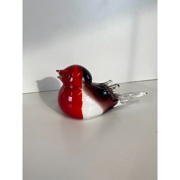 SCULTURA Hutschenreuther GERMANY STATUINA VETRO SOMMERSO UCCELLINO ROSSO BIANCO