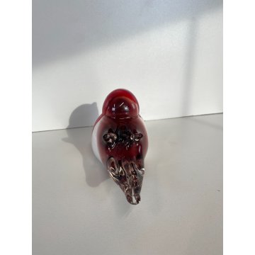 SCULTURA Hutschenreuther GERMANY STATUINA VETRO SOMMERSO UCCELLINO ROSSO BIANCO
