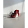 SCULTURA Hutschenreuther GERMANY STATUINA VETRO SOMMERSO UCCELLINO ROSSO BIANCO