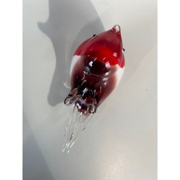 SCULTURA Hutschenreuther GERMANY STATUINA VETRO SOMMERSO UCCELLINO ROSSO BIANCO