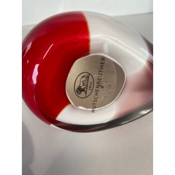 SCULTURA Hutschenreuther GERMANY STATUINA VETRO SOMMERSO UCCELLINO ROSSO BIANCO