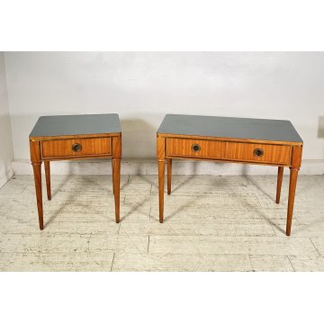 ANTICA COPPIA COMODINI TAVOLINI DESIGN Paolo Buffa ANNI 60 LEGNO VINTAGE OTTONE