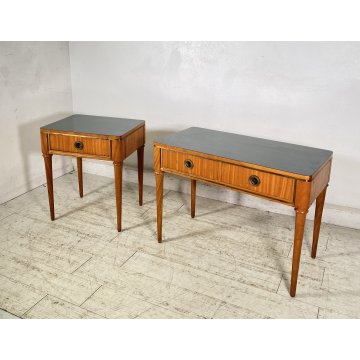 ANTICA COPPIA COMODINI TAVOLINI DESIGN Paolo Buffa ANNI 60 LEGNO VINTAGE OTTONE