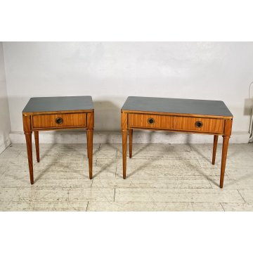 ANTICA COPPIA COMODINI TAVOLINI DESIGN Paolo Buffa ANNI 60 LEGNO VINTAGE OTTONE