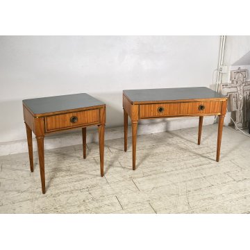 ANTICA COPPIA COMODINI TAVOLINI DESIGN Paolo Buffa ANNI 60 LEGNO VINTAGE OTTONE