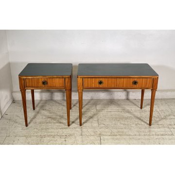 ANTICA COPPIA COMODINI TAVOLINI DESIGN Paolo Buffa ANNI 60 LEGNO VINTAGE OTTONE