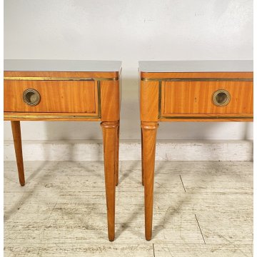 ANTICA COPPIA COMODINI TAVOLINI DESIGN Paolo Buffa ANNI 60 LEGNO VINTAGE OTTONE