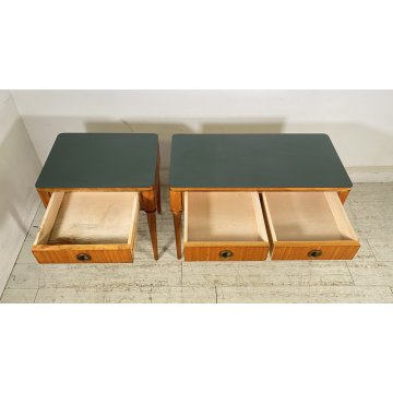 ANTICA COPPIA COMODINI TAVOLINI DESIGN Paolo Buffa ANNI 60 LEGNO VINTAGE OTTONE