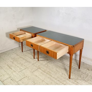 ANTICA COPPIA COMODINI TAVOLINI DESIGN Paolo Buffa ANNI 60 LEGNO VINTAGE OTTONE