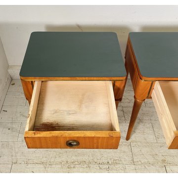 ANTICA COPPIA COMODINI TAVOLINI DESIGN Paolo Buffa ANNI 60 LEGNO VINTAGE OTTONE