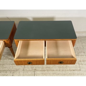 ANTICA COPPIA COMODINI TAVOLINI DESIGN Paolo Buffa ANNI 60 LEGNO VINTAGE OTTONE